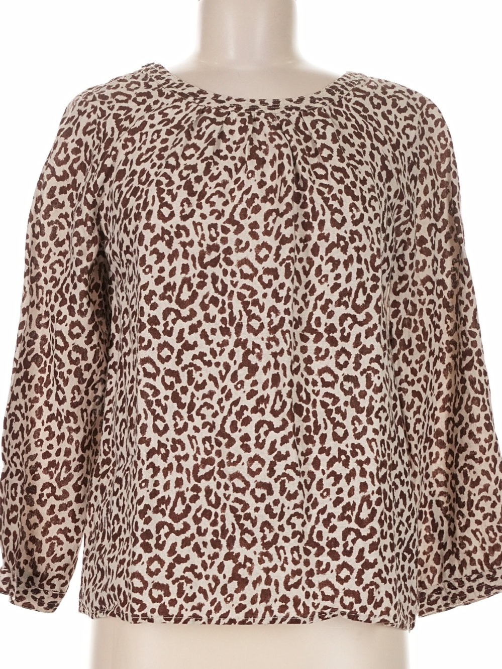 J. Crew 100% Linen Beige Leopard Print Long-Sleeve Blouse sz 8